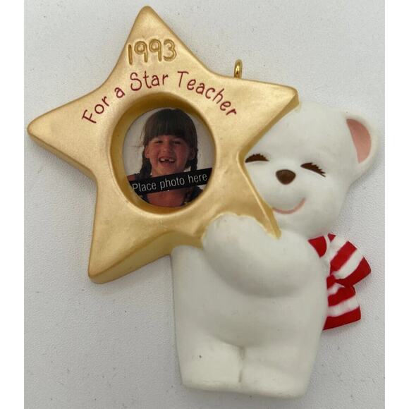 1993 Hallmark Star Teacher Photo Holder Ornament SKU U108 - Picture 2 of 3